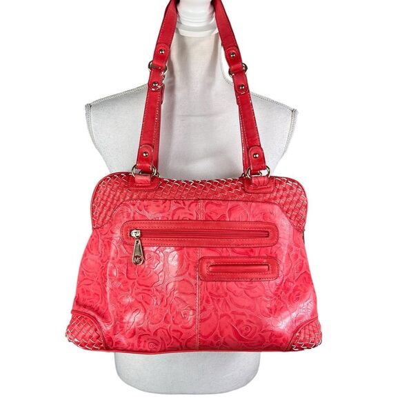 MC Coral Pink Purse Shoulder Bag Large Embossed Faux Leather - Picture 1 of 16